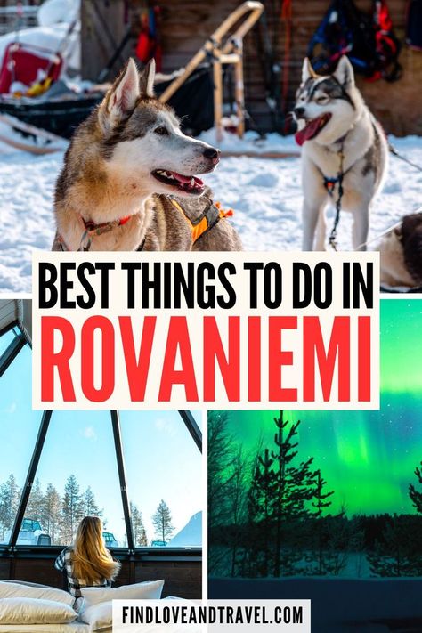 Is Rovaniemi, Finland on your bucket list? Learn about the best things to do in Rovaniemi Lapland including seeing the Northern Lights and crossing the Arctic Circle! Rovaniemi Travel | Finland Travel | Northern Lights | Santa Claus | Rovaniemi things to do in | Rovaniemi itinerary | Lapland things to do in | where to see the Northern Lights | how to see the Northern lights in Finland | reindeer farm | winter activities | winter vacations | ice igloos | unique destinations | Lapland Finland Finland Igloo, Travel Northern Lights, Northern Lights Hotel, Rovaniemi Finland, Finland Travel, Lapland Finland, Oceania Travel, Europe Trip Itinerary, Winter Destinations