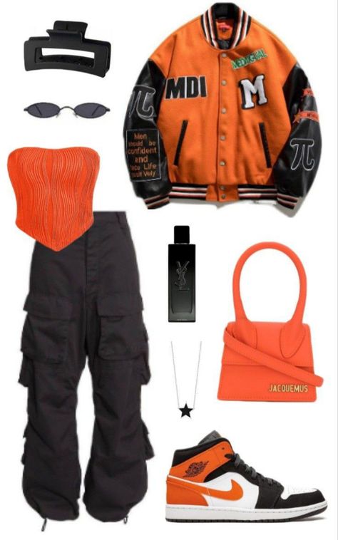 Orange Pant Outfits, Orange Black Outfit, Outfit With Jordan 1, Fasion Outfits, Orange Outfit, Casual Preppy Outfits, Trendy Outfits For Teens, Cute Lazy Day Outfits, Everyday Fashion Outfits