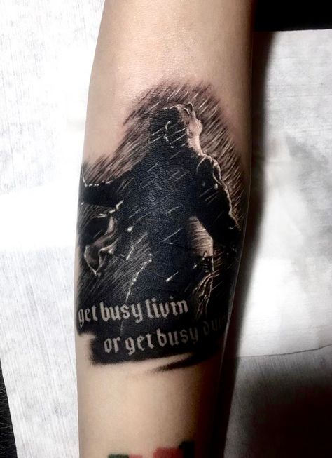 The Shawshank Redemption Tattoo Get busy livin' or get busy dyin'. Tv Series Tattoo Ideas, Redemption Tattoo Ideas, Shawshank Redemption Tattoo, Tattoos Freedom, Joker Dark, Joker Dark Knight, Redemption Tattoo, Freedom Tattoos, Movie Tattoos