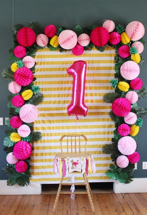 First Flamingle, Flamingo One Year Birthday Party, Aloha First Birthday Party, Hawaii First Birthday Party, 1st Birthday Party Ideas Summer, Flamingo First Birthday Party, Pineapple First Birthday, Pineapple Birthday Party, Tropical Birthday Party