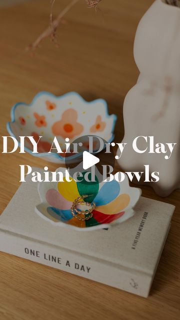 Francesca Stone on Instagram: "I can’t remember the last time I got stuck into an air dry clay project, so when the idea popped into my head to make wavy bowls I went with it. I was going to paint these in solid earthy colours but last minute went for the more colourful option. That’s the great thing about a material like air dry clay. It’s perfect to experiment with and get out of your comfort zone. What’s your favourite material to experiment with?" Clay Art Air Dry Easy, Air Dry Clay Projects For Kids Christmas, Diy Easy Clay Crafts, Watercolor Air Dry Clay, Air Clay Ideas For Kids, Air Dry Clay Ideas Easy Step By Step, Air Dye Clay Ideas, Air Dry Clay Kids Projects, How To Paint Air Dry Clay