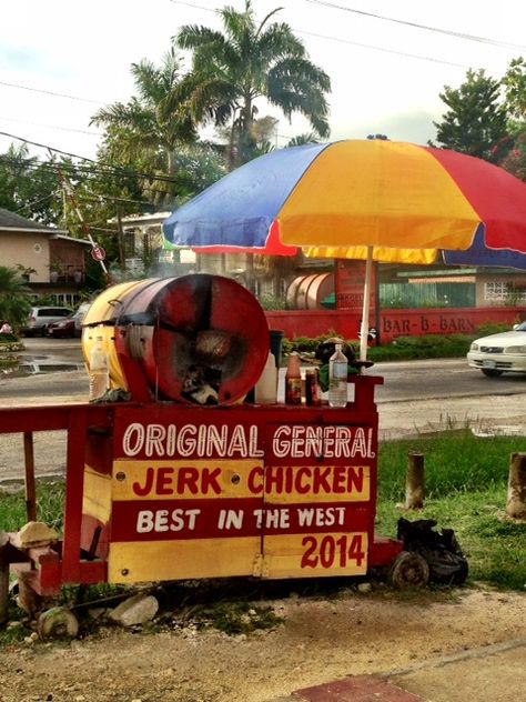 Original general Jerk chicken, best in the west! Street food in Jamaica! Jamaica Street Food, Jamaican Street Style, Caribbean Street Food, Jamaican Street Food, Jamaica Aesthetic, Jamaica Vintage, Air Jamaica, Caribbean Aesthetic, Chicken Best