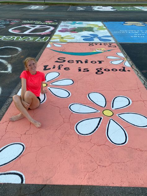 Life Is Good Senior Parking Spot, Retro Senior Parking Spot, Senior Curb Painting, Life Is Good Parking Spot, Senior Life Is Good Parking Spot, Senior Parking Spaces Beach Theme, Beachy Senior Parking Spot Ideas, Funny Painted Parking Spots, Cute Senior Parking Spot Ideas Easy