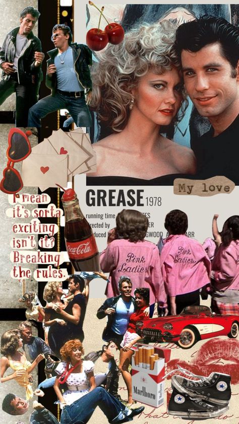 Movie Aesthetic Collage, Grease Aesthetics, Grease Aesthetic, Sandy And Danny, Grease Party, Grease 1978, Sandy Grease, Grease Movie, Grease Is The Word