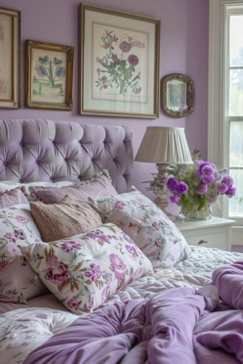 Lavender Boho Bedroom, Lilac Bedroom, Lavender Bedroom, Lavender Bedding, Tinkerbell Pictures, Lavender Room, Bedroom Purple, Bedroom Styling, Vintage Lavender