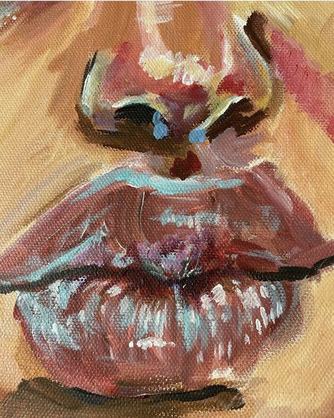 Painted Lips Acrylic, Mouth Oil Painting, Painting Lips Acrylic, Lips Art Painting, Lips Painting Acrylic, Earthy Paintings, Lip Painting, Mouth Art, Mouth Painting