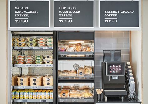 Grab And Go Store Design, Grab And Go Catering Ideas, Grab And Go Food Display Retail Design, Grab Go Food Display, Hot Food Display Counter, Grab And Go Cafe, Hot Food Display, Grab And Go Food, Food Counter