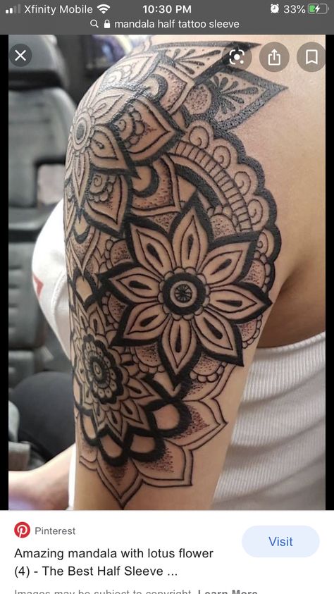 Lotus Tattoo Shoulder, Sleeve Tattoo Designs, Unique Half Sleeve Tattoos, Floral Mandala Tattoo, Mandala Tattoo Sleeve, Cool Half Sleeve Tattoos, Quarter Sleeve Tattoos, Female Tattoos, Men Tattoos