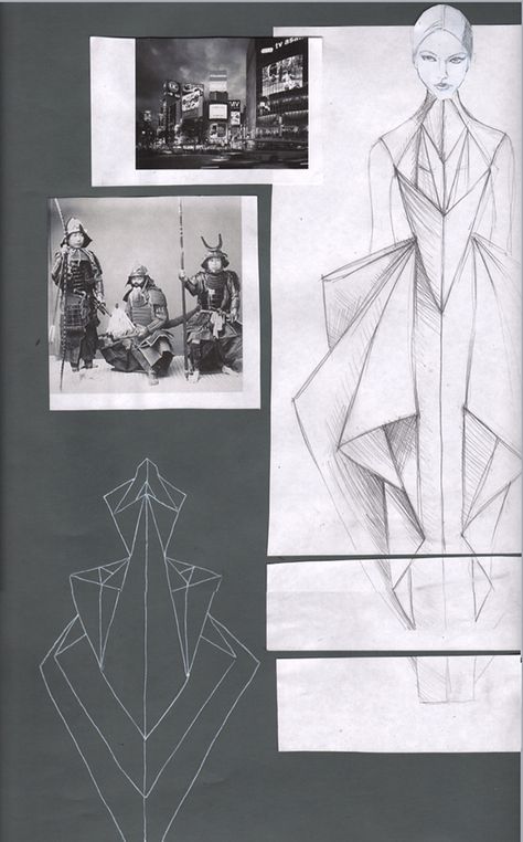 Geometric Fashion Design, Fashion Design Inspiration, Fashion Model Drawing, Fashion Design Template, Origami Fashion, Fabric Origami, Fashion Illustrations Techniques, Geometric Fashion, Illustration Techniques