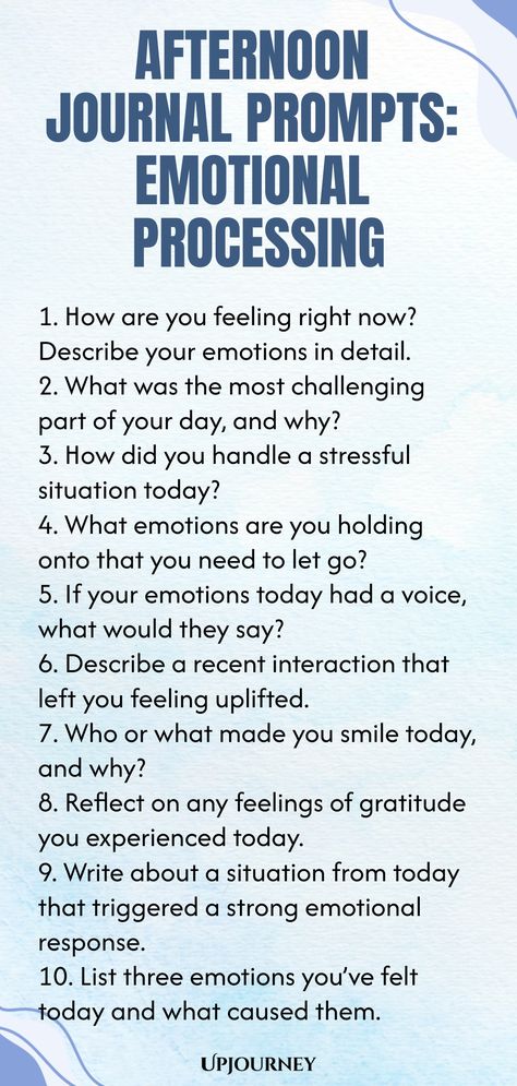 Explore a collection of thought-provoking journal prompts designed to help you engage in emotional processing during your afternoon reflections. These prompts are perfect for deepening your self-awareness and nurturing your emotional well-being. Take some time for introspection and let these journal prompts guide you towards a greater understanding of your emotions. Enhance your afternoon routine with these powerful prompts that encourage reflection, growth, and inner exploration. Processing Emotions Worksheet, Journal Prompts For Getting Over Someone, Detachment Journal Prompts, Wellness Wishlist, Emotional Processing, Shadow Journal, Afternoon Routine, Reflect On Your Day, Blocked Energy