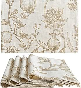 JINCHAN Floral Placemats Set of Four Washable Linen Place Mats Farmhouse Cloth Table Mats Holiday Seasonal Rustic for Kitchen Dining Table Decor Heat Resistant Tablemats 13 x 19 Inch Tan Farmhouse Placemats, Floral Placemats, Kitchen Dining Table, Place Mats, Dining Table Decor, Remodel Ideas, Table Mats, Table Decor, Dining Table In Kitchen