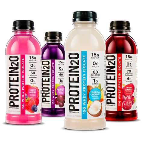 Four-bottles-595x600 Protein Sauce, Protien Drinks, Yogurt Packaging, Protein Water, Canned Juice, Flavor Drops, Protein Yogurt, Collagen Drink, Drinks Packaging Design