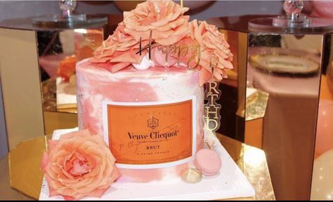 Veuve Clicquot themed cake Veuve Clicquot Birthday Cake, Veuve Clicquot Theme Party, Veuve Birthday Cake, Veuve Clicquot Birthday Party Theme, Champagne Themed Cake, Veuve Clicquot Cake, Veuve Clicquot Birthday, Veuve Clicquot Party Decor, Gigi Birthday