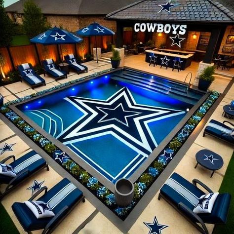 Cowboy Pool, Cowboy Room, Dallas Cowboy, Patio Flooring, Pool Design, Blue Mirrors, Pool Designs, Nfl Football, Set Design