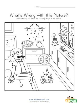 What's Wrong with the Picture - Bedroom | All Kids Network What's Wrong With The Picture, Logical Thinking Activities For Kids, Find The Difference Pictures, Summer Kindergarten, Labeling Activities, Kindergarten Special Education, Critical Thinking Activities, Social Emotional Activities, Preschool Classroom Decor