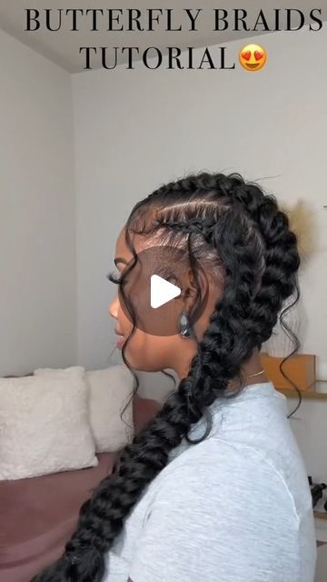 Human Hair Offcial Store on Instagram: "Butterfly Braids Tutorial🦋 briliant cr:nae..simone(tk)  __________________________ 👰🏽‍♀️𝙒𝙚𝙙𝙙𝙞𝙣𝙜 𝙎𝙚𝙖𝙨𝙤𝙣 𝙎𝙖𝙡𝙚 💍All wigs 𝙀𝙣𝙟𝙤𝙮 𝙀𝙓𝙏𝙍𝘼 18%𝙊𝙁𝙁, 𝘾𝙤𝙙𝙚:𝙑𝙎𝙄𝙂 - follow us @vshowhair_com for more #hairinspiration  web:www.vshowhair.com - - -  #wiginstall #naturalhair #straightwig #bleachedwig #braids #hdlace #lacefrontalwig #wigtutorial #wiginstall  #vparwig #upartwig #hairstyles #blackgirlhairstyles #blackgirlmagic #wiglife #wigunit #explorepage #melaninpoppin #wigsforsale #vshowhair #gluelesswig #frontalinstall" Twist Braid Ponytail Tutorial, Four Butterfly Braids, Butterfly Braid Tutorial, How To Do Butterfly Braids, Butterfly Ponytail Braid, Butterfly Braids Tutorial, Two Butterfly Braids, 4 Butterfly Braids, 2 Butterfly Braids