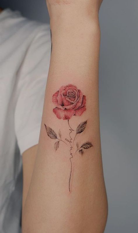 Feed Your Ink Addiction With 50 Of The Most Beautiful Rose Tattoo Designs For Men And Women|#tattoo #handtattoo #tattoos #rosetattoo #tattoorose 46 Tatoo Rose, Rose Tattoo With Name, Rose Tattoo On Back, Simple Crown, Single Rose Tattoos, Simple Rose Tattoo, Rose Tattoo On Arm, Rose Simple, Pink Rose Tattoos