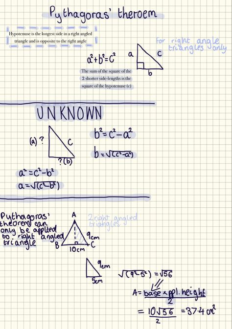 Pythagorean Theorem Notes Aesthetic, Year 9 Maths Notes, Theorem Of Pythagoras, Pythagoras Theorem Notes, Maths Revision Gcse Higher Notes, Maths Gcse Revision Notes, Pythagorean Theorem Notes, Grade 9 Math Notes, Studying Goals