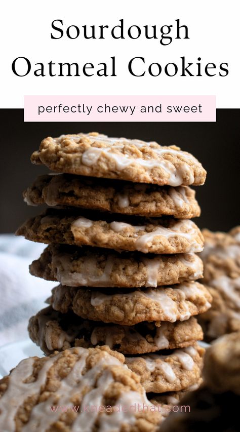 Soft and chewy sourdough oatmeal cookies topped with a sweet glaze. Sourdough Discard Recipes Easter, Discard Oatmeal Cookies, Sourdough Easter Desserts, Quick Sourdough Discard Dessert, Oatmeal Sourdough Cookies, Sourdough Discard Deserts, Sourdough Discard Oatmeal Cookies, Sourdough Discard Treats, Discard Sourdough Cookies