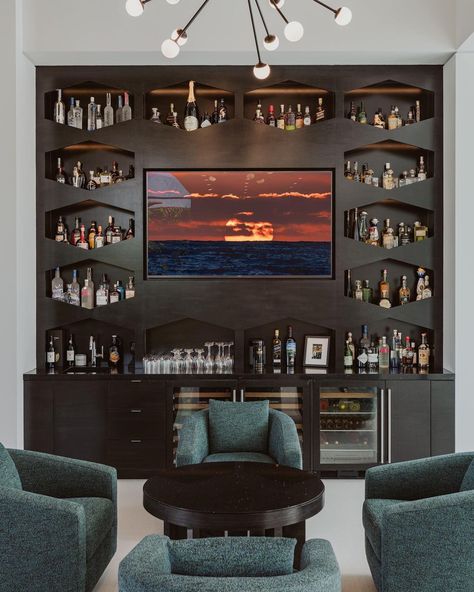 Tv Over Bar, Bar Wall With Tv, Tv Behind Bar, Tv Niche Ideas, Bar With Tv, Bar Wall Design, Recessed Tv, Tv Niche, Tv Bar