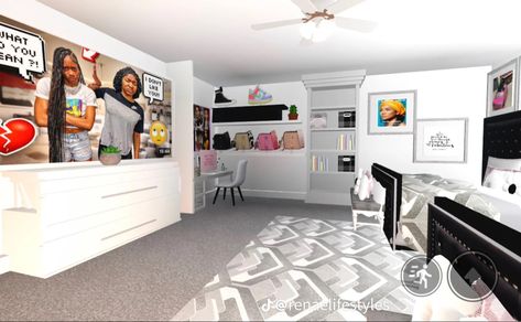 Bloxburg Room Ideas Black People, Bloxburg Decor, Bedroom Layouts For Small Rooms, Bloxburg Cottage, Bloxburg Building, House Outline, Modern Decals, Roblox House, Hampton Home