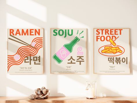 Soju Poster, Korean Poster, Korean Decor, Noodle House, Food Wall Art, Coffee Bar Decor, Bar Poster, Korean Restaurant, Korean Street Food