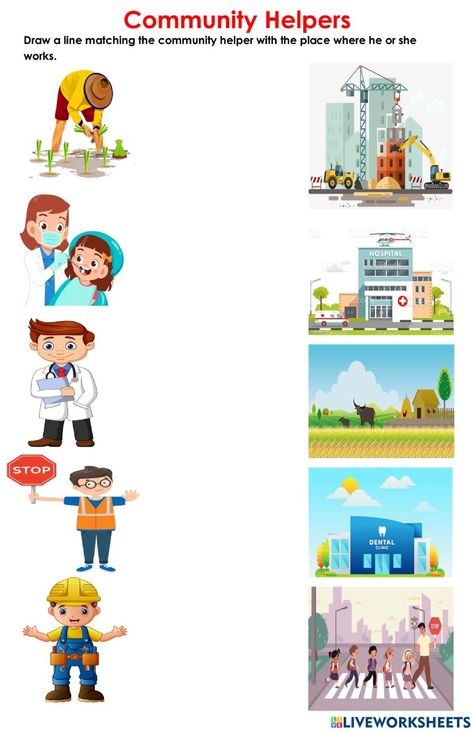 Community Helpers interactive activity for Kindergarten Preschool Community Helpers, Community Helpers Printables, Community Helpers Activity, Preschool Community Helpers Theme, Social Studies Communities, Community Helpers Kindergarten, Preschool Social Studies, Community Helpers Crafts, Community Helpers Activities