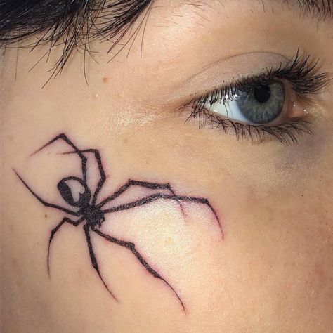 Spider Web Face Tattoo, Tiny Face Tattoos For Women Under Eye, Spiderweb Face Tattoo, Spider Face Tattoo, Spider On Face, Cute Face Tattoos, Poland Tattoo, Spider Face, Polish Tattoos