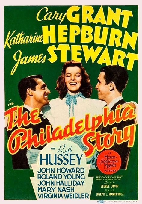 Roman Holiday Movie, Green Posters, Best Classic Movies, Philadelphia Story, 1940s Movies, The Philadelphia Story, Classic Films Posters, Black And White Movie, Classic Movie Posters