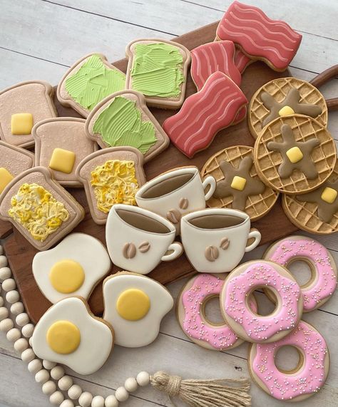 Brunch Sugar Cookies Decorated, Breakfast Themed Cookies, Breakfast Cookies Decorated, Brunch Decorated Cookies, Cute Cookies Decorated, Brunch Cookies Decorated, Cookie Designs Ideas, Brunch Cookies, First Birthday Brunch