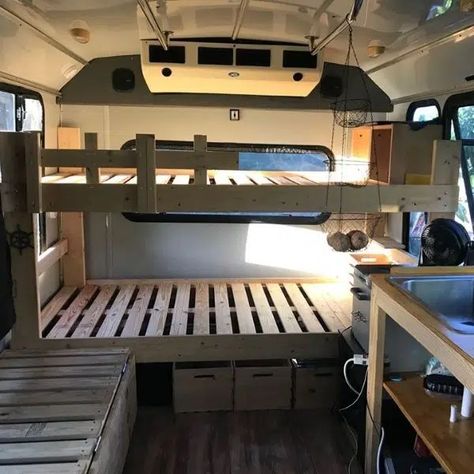 12 Best Skoolie Bunk Bed Ideas | Skoolie Livin Skoolie Bed Ideas, Skoolie Conversion With Kids, Mini Skoolie Conversion, Skoolie Bunks, Skoolie Bunk Bed Ideas, Skoolie Bunk Beds, Skoolie Conversion Bunk Beds, Skoolie Loft Bed, Van Conversion With Bunk Beds