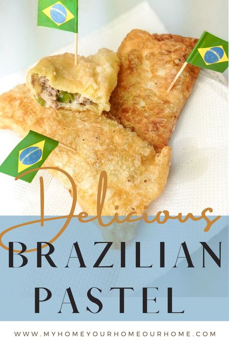 Brazilian pastel is a favorite snack for toddlers, kids, and adults. The entire family will love eating this fried meat pastry. | lunch | dinner | snack | fried pastry | meat pastry | Brazilian food | Brazilian recipes | food from Brazil | recipes from Brazil | comida | pastel | Brazilian Pastel Recipe, Food From Brazil, Brazilian Pastel, Meat Pastry, Brazilian Food Traditional, Fried Pastry, Brazil Food, Brazilian Recipes, Brazilian Dishes