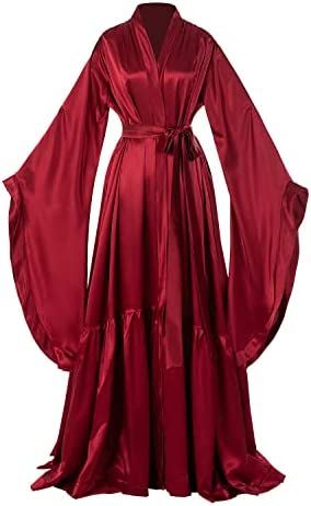 Super dramatic silky robe for lounging or for a spa day. Love the material and the colors that are offered by this seller. Red Silk Robe, Fancy Robes, Long Bridal Robe, Silk Bathrobe, Bridal Dressing Gown, Satin Bridal Robe, Silk Robe Long, Wedding Bachelorette Party, Maternity Lingerie