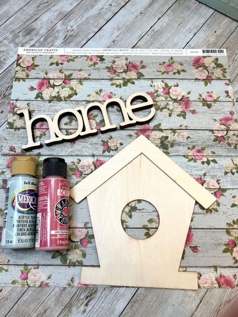 DIY Birdhouse Shelf Sitter Diy Birdhouse, Birdhouse Craft, Snowman Candle, Walmart Home, Memory Crafts, Spring Easter Crafts, Bird Houses Diy, Pink Paint, Wooden Flowers