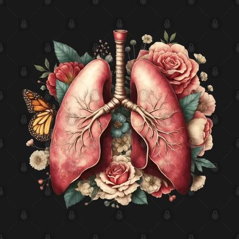 Lungs Drawing, Art Final Project, Lungs Art, Floral Anatomy, Flower Anatomy, Anatomy Heart, Lung Anatomy, Skull Human, Art Assessment