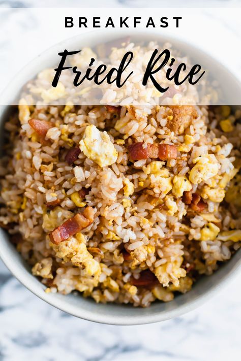 Another savory breakfast for you coming in hot. This Breakfast Fried Rice is packed with scrambled eggs and lots of crispy bacon. A glorious way to start your day. Rice For Breakfast, Rice Breakfast Recipes, Frozen Carrots, Breakfast Fried Rice, Breakfast Rice, Fried Breakfast, Dinner Leftovers, Arroz Frito, Sushi Rice