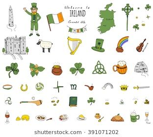 Hand drawn doodle Ireland set Vector illustration Sketchy Irish traditional food icons Republic of Ireland elements Flag Map Celtic Cross Knot Castle Leprechaun Shamrock Harp Pot of gold Travel icons Ireland Drawing Ideas, Equality Mural, Irish Drawings, Ireland Symbols, Ireland Tattoo Ideas, Ireland Drawing, Irish Illustration, Ireland Tattoo, Irish Traditional