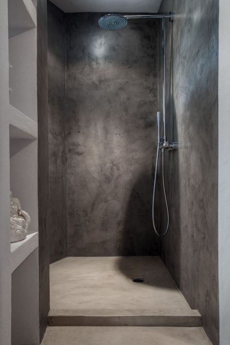 Simple Concrete shower design - Home Decorating Trends - Homedit Grand Bathroom, Pinterest Bathroom, Bathroom Glass Wall, Drømme Bad, Cement Bathroom, Concrete Shower, Grey Bathroom Tiles, Bilik Air, Bathroom Shower Walls