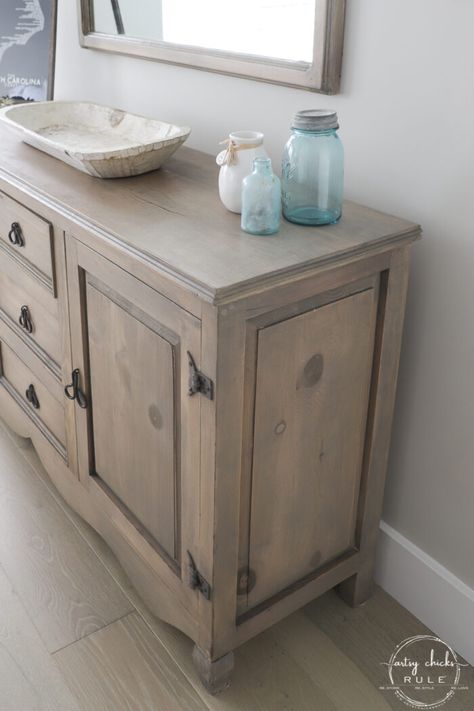 Furniture Staining Ideas, Washed Wood Bedroom Furniture, Stain Furniture, Whitewashed Pine Furniture, Driftwood Painted Furniture, Light Stained Dresser, Limewash Wood, White Wood Stain Furniture, Weathered Gray Furniture