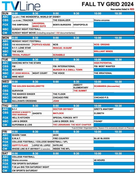 Fall TV Schedule 2024: Network TV Grid — CBS, NBC, ABC, Fox, CW Fall Tv, Tv Schedule, Streaming Tv, Law And Order, American Idol, Abc, Tv, It Cast