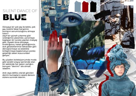 Silent Dance of Blue New Collections Poster, Design Board Layout, Creative Moodboard, Fashion Design Inspiration Board, Mood Board Fashion Inspiration, Moodboard Fashion, Fashion Portfolio Layout, 포트폴리오 레이아웃, Fashion Design Books