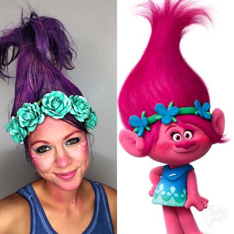 Princess Poppy hair  Princess poppy make up Halloween costume  Whimsical Brandi how to Princess Poppy Hair, Hair Template, Poppy Costume, Halloween Make-up Looks, Up Halloween Costumes, Troll Costume, Trolls Poppy, Princess Poppy, Princess Makeup