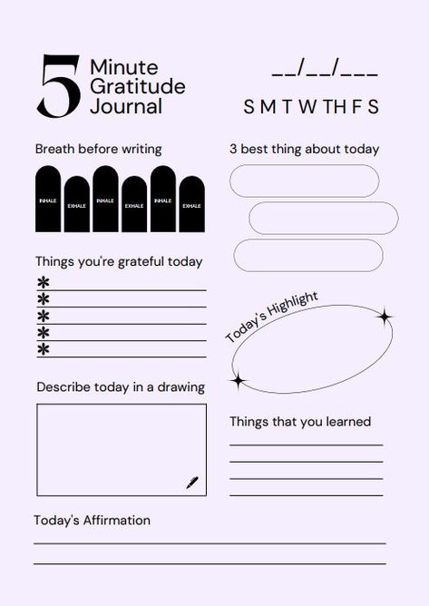 Gratefulness Journal Prompts, Five Minute Gratitude Journal, Prompt For Journal, What I Did Today Journal, The Five Minute Journal Pdf, Minimalist Journal Design, Grateful Journal Template, Things To Journal About Daily, Gratitude Prompts Journals