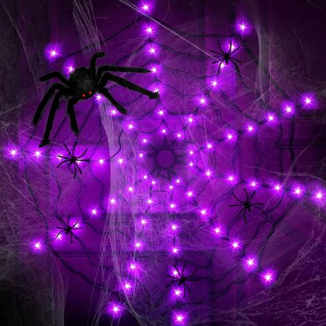 Perfect addition to Halloween Decor! Spider Web Lights, Halloween Lights Outdoor, Outdoor Window Decor, Halloween Lighting Outdoor, Glow Party Supplies, Halloween Lights Decorations, Spider Web Decoration, Halloween Spider Decorations, Spider Light