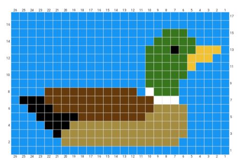 Duck Grid Pattern, Duck Tapestry Crochet, Duck Pixel Art Grid, Duck Alpha Pattern, Duck Cross Stitch Pattern, Duck Cross Stitch, Colorwork Chart, Pearl Beads Pattern, Diy Perler Bead Crafts