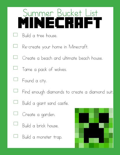 FREE SUMMER BUCKET LIST FOR MINECRAFT (Instant Download) | Free Homeschool Deals © Minecraft Challenges Building, Stuff To Build In Minecraft List, Minecraft What To Build List, Minecraft Bucket List, Minecraft Survival List, Minecraft Survival To Do List, What To Build In Minecraft List, Minecraft Goals List, Minecraft Building List