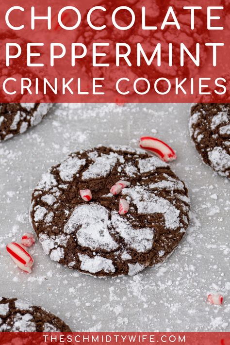 Peppermint Crinkle Cookies Recipe, Chocolate Peppermint Crinkle Cookies, Peppermint Crinkle Cookies, Christmas Crinkle Cookies, Peppermint Christmas Cookies, Chocolate Crackle Cookies, Chocolate Crinkle Cookies Recipe, Crackle Cookies, Peppermint Recipes