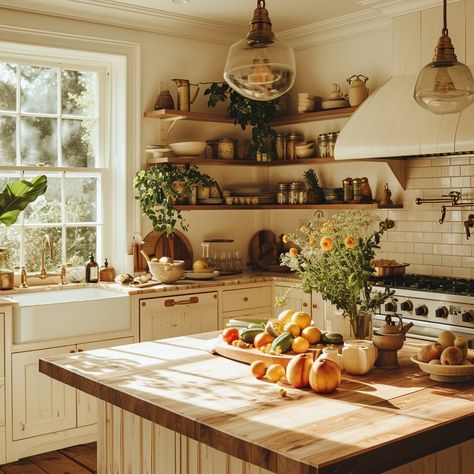 Sunny Kitchen Interior: A cozy sunlit kitchen filled with fresh produce on a wooden island, radiating warm homely vibes. #kitchen #sunlight #cozy #fresh #produce #aiart #aiphoto #stockcake ⬇️ Download and 📝 Prompt 👉 https://ayr.app/l/4JBT Cozy Kitchen With Island, Large Cozy Kitchen, Cozy Kitchen Island, Cozy Apartment Kitchen, Warm Cozy Kitchen, Sunlit Kitchen, Cozy Kitchen Aesthetic, Wooden Island, Sunny Kitchen