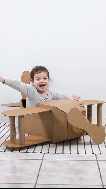 Diy Cardboard Airplane, Cardboard Airplane Diy How To Make, Cardboard Box Airplane, Cardboard Box Plane, Cardboard Airplane Diy, Cardboard Airplane, Grandparents Activities, Cardboard Play, September Themes