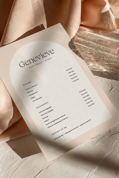 Modern boho beauty salon branding london Beauty Graphic Design, Hair Salon Price List, Minimal Beauty, Price List Design, Salon Price List, Salon Logo Design, Brand Logo Design, Beauty Salon Logo, Logo Design Inspiration Branding